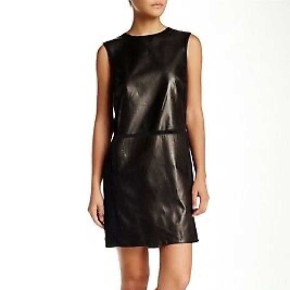 VINCE - black leather panel dress, size 12